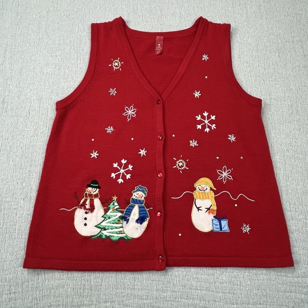 Ugly Chritsmas Vest Snowman Character Size Large Red Vest For Women